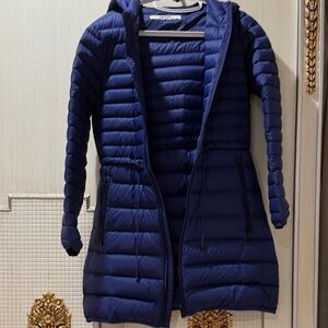 DKNY Blue Hooded Puffer Coat